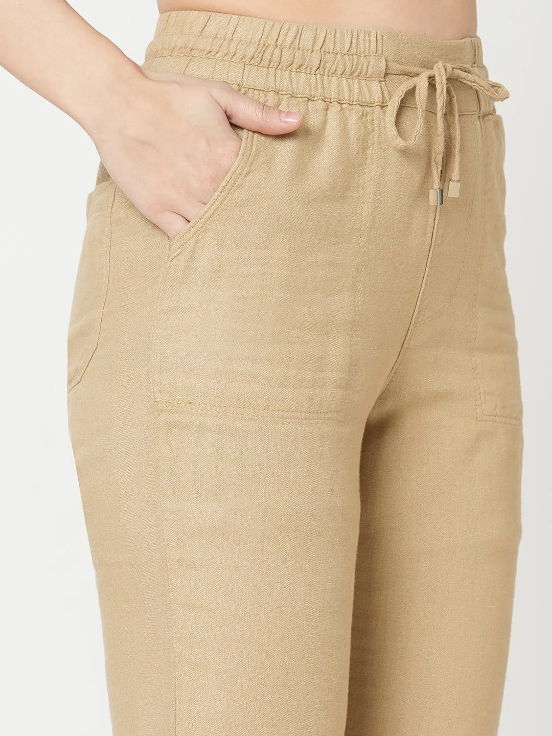 WOMEN LIGHT BROWN  HIGH-RISE PAPER BAG PANT