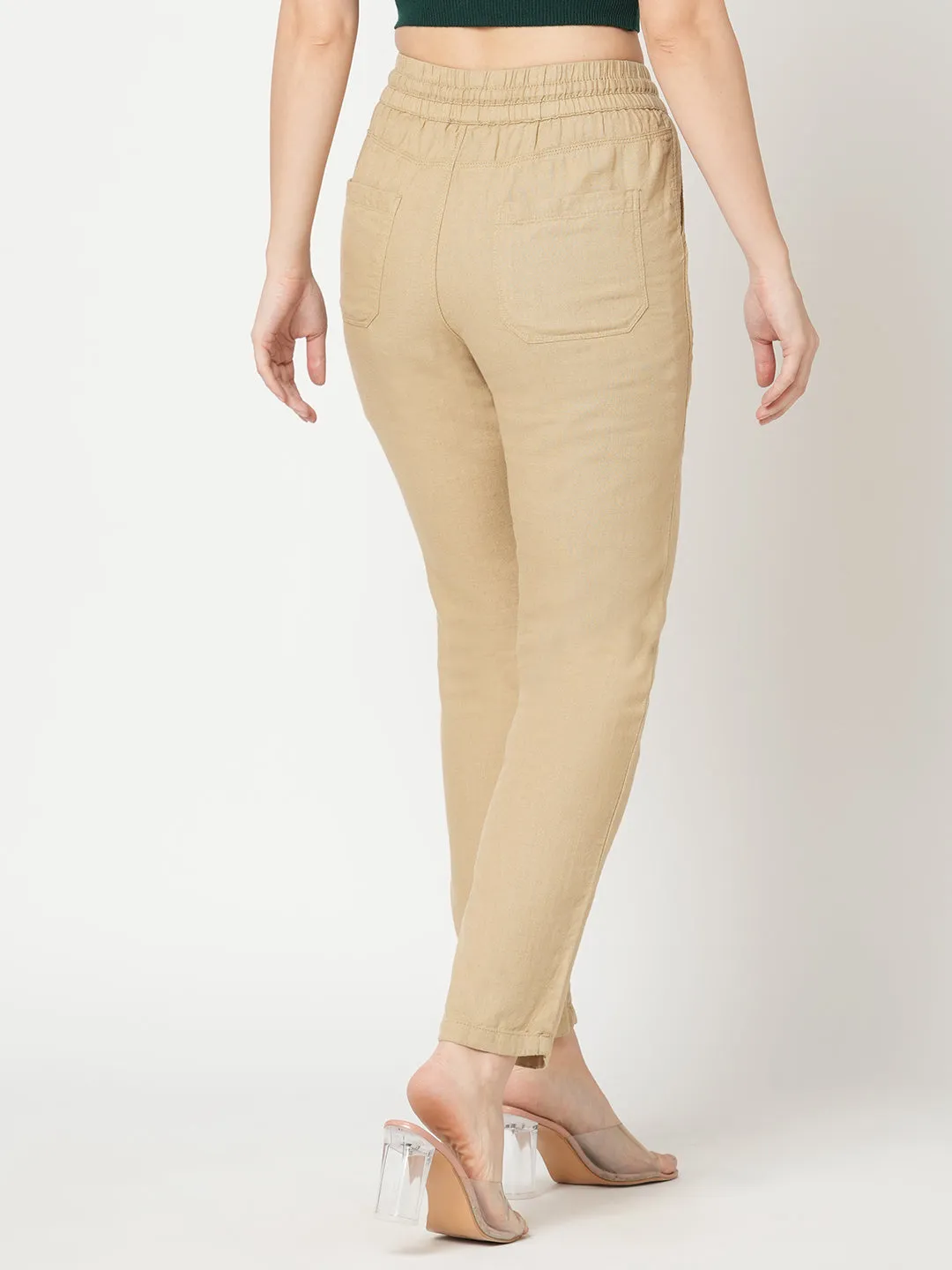 WOMEN LIGHT BROWN  HIGH-RISE PAPER BAG PANT